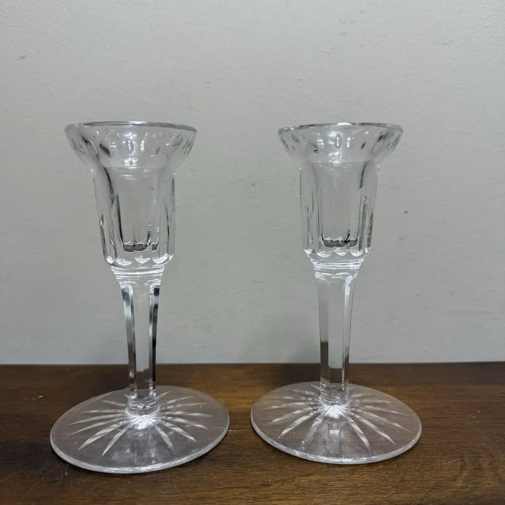 Pair Waterford Crystal Eileen Carina Candleholder 5.5” Candlestick Romantic